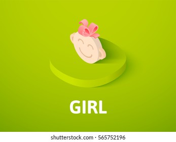 Girl icon, vector symbol in flat isometric style isolated on color background