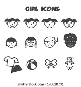 girl icons, mono vector symbols