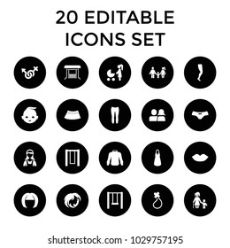 Girl icons. set of 20 editable filled girl icons such as lips, female underwear, dress, woman pants, skirt. best quality girl elements in trendy style.