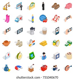 Girl icons set. Isometric style of 36 girl vector icons for web isolated on white background
