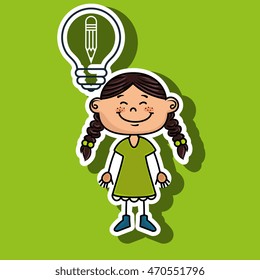 girl idea gears icon vector illustration graphic