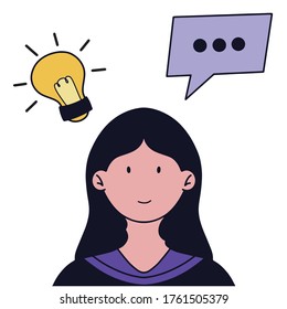 Girl with Idea Light Bulb. vector illustration 