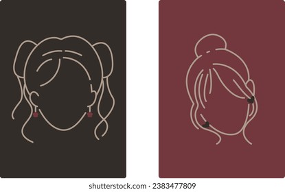 Girl illustration cute hair bun style with black and red background. Suitable for shirt design, wall art, wallpaper, interior design, background, cover etc.