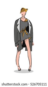 Girl illustration. Fashion illustration. Line vector illustration