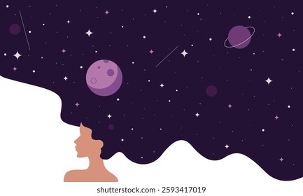 Girl illustration with galaxy on her hair