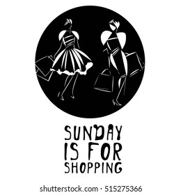 Girl illustration with shopping bags. Fashion illustration