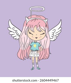 girl illustration with wing  for print