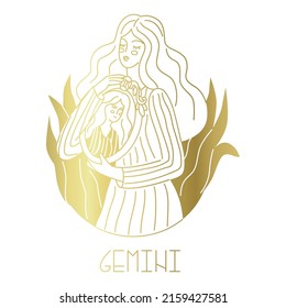 Girl in the image of the zodiac sign Gemini. Beauty astrology. Individual horoscope with beautiful women. Analysis of the characteristics of the date of birth. Flat style in vector illustration.