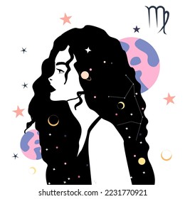 Girl in the image of the zodiac sign Gemini. Beauty astrology. Individual horoscope with beautiful women. Analysis of the characteristics of the date of birth. Flat style in vector illustration. Leo