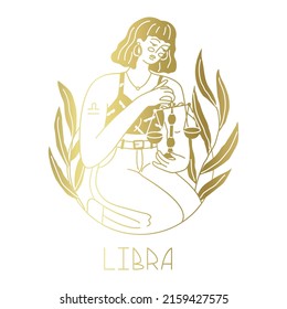 Girl in the image of the zodiac sign Libra. Beauty astrology. Individual horoscope with beautiful women. Analysis of the characteristics of the date of birth. Flat style in vector illustration.