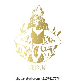 Girl in the image of the zodiac sign Taurus. Beauty astrology. Individual horoscope with beautiful women. Analysis of the characteristics of the date of birth. Flat style in vector illustration.