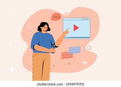 The girl includes video, modern technology. A girl with a phone in her hands, remote control