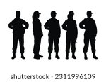 Girl infantry unit wearing uniforms silhouette bundle. Female special forces silhouette collection. Female soldier silhouette set vector on a white background. Army women with anonymous faces.