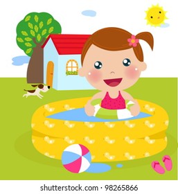  a girl in inflatable pool