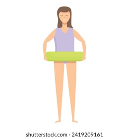 Girl with inflatable ring icon cartoon vector. Pool fun. Aquatic camping
