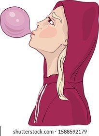 Girl inflates balloon
Girl inflates a ball. Ball of chewing gum. Character vector image.
Teenager in a hoodie.