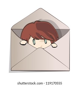 Girl inside a post. Vector design.