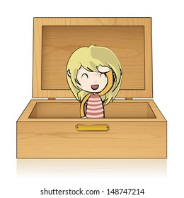 girl inside a wood box. Vector design