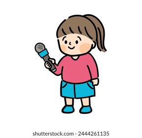 Girl interviewing with a microphone.