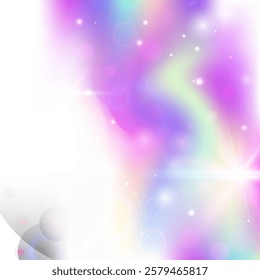 Girl Invitation. Pink Magic Pattern. Rainbow Hologram. Iridescent Fantasy Invite. Purple Sparkles Gradient. Blue Cosmic Background. Kawaii Texture. Dream Girl Invitation.