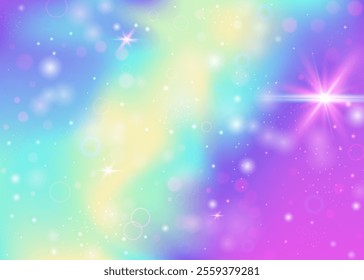 Girl Invitation. Purple Fairy Background. Magic Hologram. Fairytale Cosmic Effect. Pink Abstract Gradient. Blue Pastel Pattern. Princess Texture. Stars Girl Invitation.