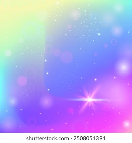 Girl Invitation. Purple Rainbow Pattern. Magic Hologram. Holographic Universe Effect. Pink Fantasy Gradient. Blue Abstract Background. Kawaii Texture. Party Girl Invitation.