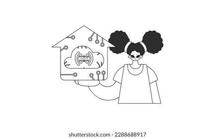 Chica con logotipo IoT en estilo vector lineal