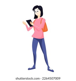 girl with ipad illustration vector