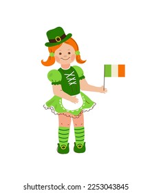  girl in Irish costumes. Banner St. Patrick's Day.Vector doodle cartoon set illustration.
