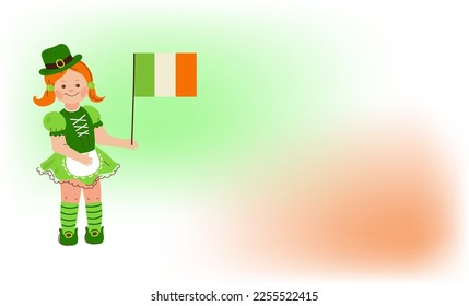  girl in Irish costumes. Banner St. Patrick's Day.Vector doodle cartoon set illustration.