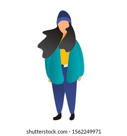 Girl with jacket and beanie hat vector illustration. Winter style. 