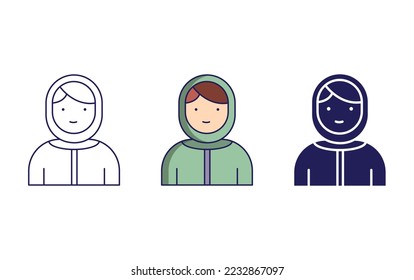 Girl with jacket line and glyph icon, vector illustration