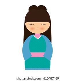 girl japanese doll traditional dress vector illustration eps 10