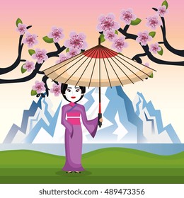 girl japanese kimono welcome japan icon