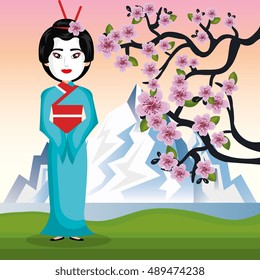 girl japanese kimono welcome japan icon