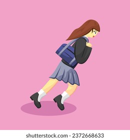 Girl in Japanese School Uniform or Formal Attire Running
