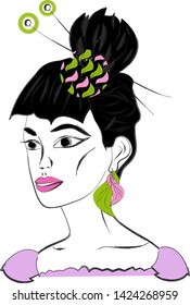 Girl in japanese style, leaf earrings