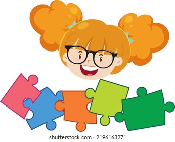 A girl with jigsaw pieces illustration