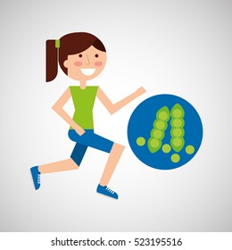 girl jogger peas healthy lifestyle vector illustration eps 10