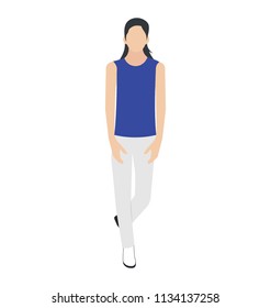 
Girl in joggers, trouser and sleeveless top forming casual girl character 
