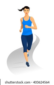 Girl jogging. Isolated. Vector Illustration.