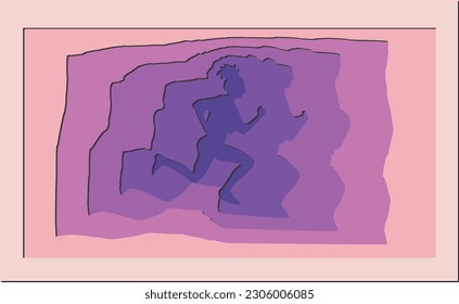 Girl jogging in paper cut style. Concept for a fitness club in cut paper style. Concept art of a healthy lifestyle.
