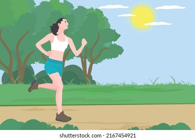 girl jogging in the park in the morning vector illustration The concept of regular exercise makes good health.