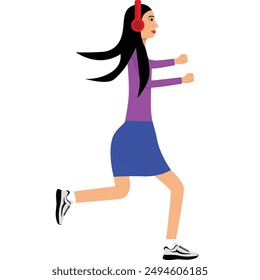 A girl is jogging (running) while listening to music