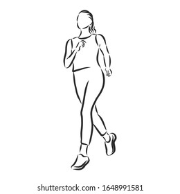 Girl jogging, vector sketch illustration 