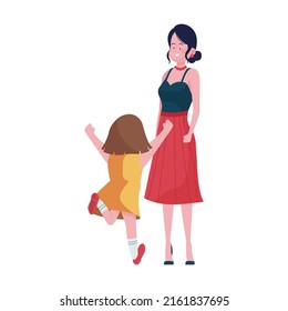 Girl joyfully runs to her mother in her arms. Mother with daughter flat vector illustration. Parenthood, family, leisure concept for banner