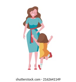Girl joyfully runs to her mother. Couple with baby, mother with daughter flat vector illustration. Parenthood, family, leisure concept for banner