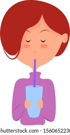 Girl with juice, illustration, vector on white background.