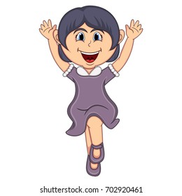 A girl jump cartoon vector illustration