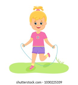 Girl with a jump rope. Vector illustration. Isolated on white background